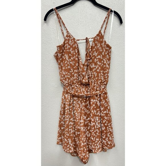 Daytrip Buckle Ditsy Floral Romper Medium Rust Sleeveless Surplice Festival Boho - Picture 6 of 10